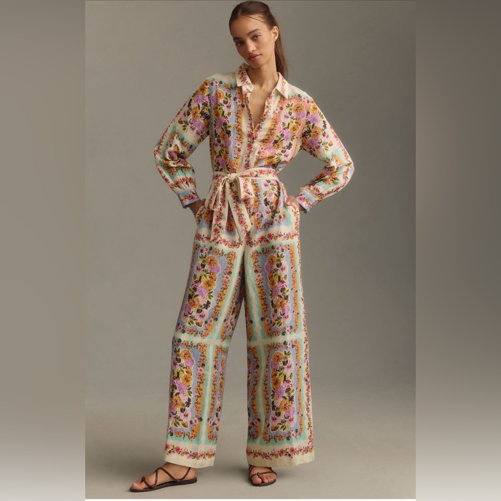 Ranna Gill Long-Sleeve Printed Linen Jumpsuit
